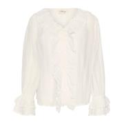 Cream Elegant Flounce Blouse Snow White White, Dam