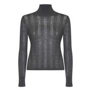 Max Mara Räfflad Turtleneck Tröja i Grå Gray, Dam