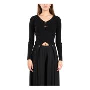 Twinset Stretch viskos topp med oval T metallplattor Black, Dam