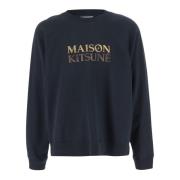 Maison Kitsuné Broderad Logotyp Bomullsweatshirt Navy Blue, Herr