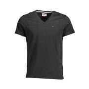 Tommy Hilfiger Svart Bomull V-ringad T-shirt Broderad Logotyp Black, H...