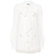 Balmain Vit Tweedklänning med Metalliska Detaljer White, Dam