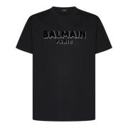 Balmain Svart Bomull T-shirt med Unikt Logotyp Black, Herr