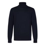 Emporio Armani Navy Blue Turtleneck Sweater med Eagle Broderi Blue, He...