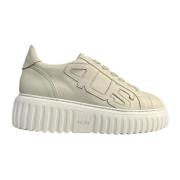 Paciotti Beige Läder Sneakers med Maxi Patch Logo Beige, Dam