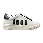 Icon Denim Vit Sneaker med Svart Logotyp White, Dam