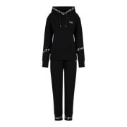 Emporio Armani EA7 Svart Logotyp Brev Guld Hoodie Jogger Set Black, Da...