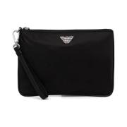 Emporio Armani Svart Nylon Plånbok Pouch Black, Dam