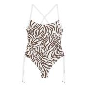 Max Mara Zebra Print Baddräkt med Sidor Ruching Gray, Dam