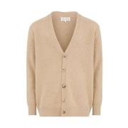 Maison Margiela Beige Ull V-ringad Stickad Tröja Beige, Dam