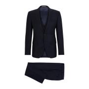 Hugo Boss Slim Fit Ullkostym med 2 Knappar Blue, Herr