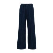 Forte Forte Denim Palazzo Byxor med Elastisk Midja Blue, Dam