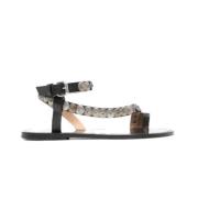 Isabel Marant Studded Leather Flat Sandals in Black/Gold Black, Dam