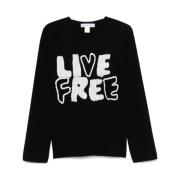 Comme des Garçons Live Free Broderad Tröja (Svart) Black, Herr