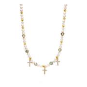 Nialaya Women's Cross Pearl Choker with Evil Eyes Yellow, Dam