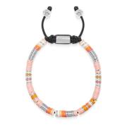 Nialaya Men's Beaded Bracelet with Pink and Silver Disc Beads Gray, He...