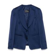 Emporio Armani Blå Satin Shawl Lapel Jacka Blue, Dam