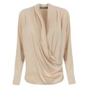 D.Exterior Satin Cross-Neck Beige Blus Beige, Dam