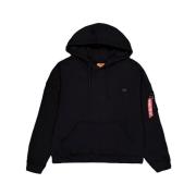 Alpha Industries Svart Essentials Hoody med Ribbade Detaljer Black, He...