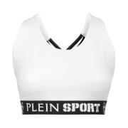 Plein Sport Vit Logotyp Topp Rund Hals White, Dam