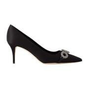 Manolo Blahnik Svarta satin kristallpumps Black, Dam