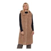 Rino&Pelle Reversibel huva lång gilet i ecomontone Beige, Dam