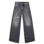 Diesel Grå Wide Leg Denim Jeans Gray, Dam