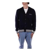 Guess Blå Cardigan med Front Logo Knapp Blue, Herr