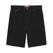 Kenzo Svarta denimshorts med logotyp Black, Herr