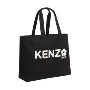 Kenzo Svart Utility Shopper Väska med Boke Flower Print Black, Dam