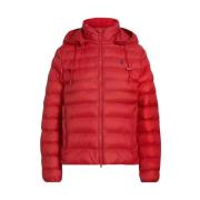 Ralph Lauren Röd quiltad jacka med huva Red, Dam