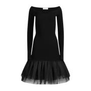 Nina Ricci Svart Midi Klänning med Tulle Volang Black, Dam