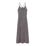 Tory Burch Metallic Midi Klänning med Spaghettiband Gray, Dam