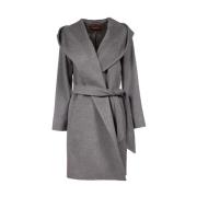 Max Mara Studio Kort ull omslagsrock med huva Gray, Dam