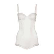 Dolce & Gabbana Silke Satin Spets Body Balconette Stil White, Dam