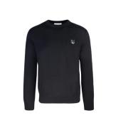 Maison Kitsuné Svart Merinoulltröja Rävpatch Black, Herr