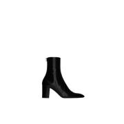 Saint Laurent Läder ankelboots med fyrkantig tå Black, Dam