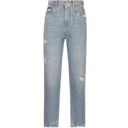 Dolce & Gabbana Blå Ripped Slim Cut Jeans Blue, Dam