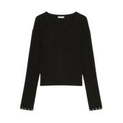 Patrizia Pepe Essentiell Ribbstickad Topp Black, Dam