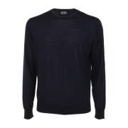 Z Zegna Marinblå Crew Neck Pullover Black, Herr