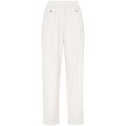 Brunello Cucinelli Vita Bomull Raka Byxor Poplin Textur White, Dam