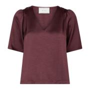 Neo Noir Burgundy Satinblus med Axelvaddar Red, Dam