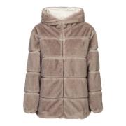 Moncler Faux Fur Hooded Jacket Ivory Brown, Dam