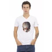 Trussardi Elegant vit V-ringad T-shirt med subtilt tryck White, Herr