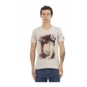 Trussardi Casual V-ringad T-shirt med Fronttryck Beige, Herr