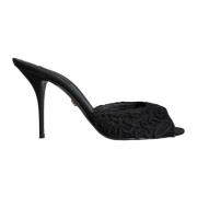 Dolce & Gabbana Svarta spetsmules med Cordonet broderi Black, Dam