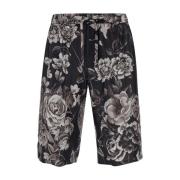 Dolce & Gabbana Silke Bermuda Shorts Svart Vit Multicolor, Herr