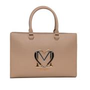 Love Moschino Stilren Handväska med Avtagbar Axelrem Beige, Dam