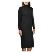 Paolo Fiorillo Capri Svart Ribbstickad Midi Klänning Black, Dam