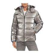 Guess Metallisk Puffa Jacka Gunmetal Stil White, Herr